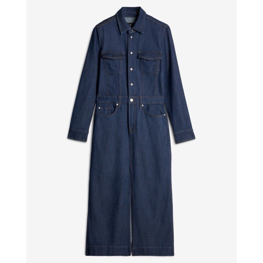 7 For All Mankind WEIGHTLESS DENIM MAXI DRESS Size S Blue Dress $298‎ NWT - Picture 3 of 11